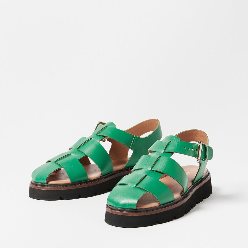 Oliver Bonas Fisherman Green Strappy Leather Sandals (UK 8 / US W10)
